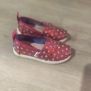 Toms Pink Glitter Heart Shoes Toddler Girl Size 8